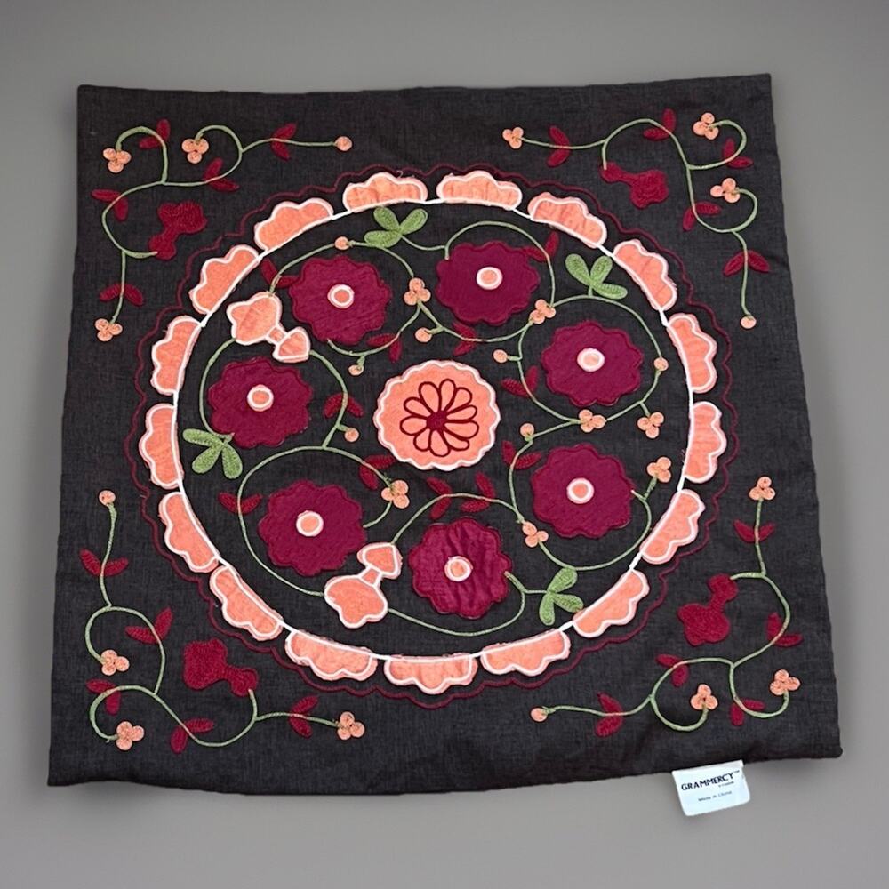 Grammercy Studio Bed Throw Pillow Cover Brown Embroidered Boho Floral lot of 3